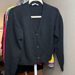 Black Silver Hearts Button-Up Cardigan